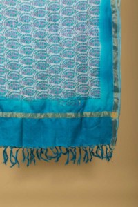 Image for Kudu Blue Paisely Tussar Dupatta Side
