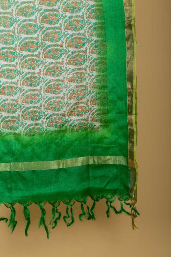 Image for Kudu Green Paisely Tussar Dupatta Side