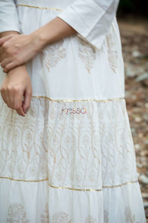 Image for Sr A White Gold Frill Dress Closeup