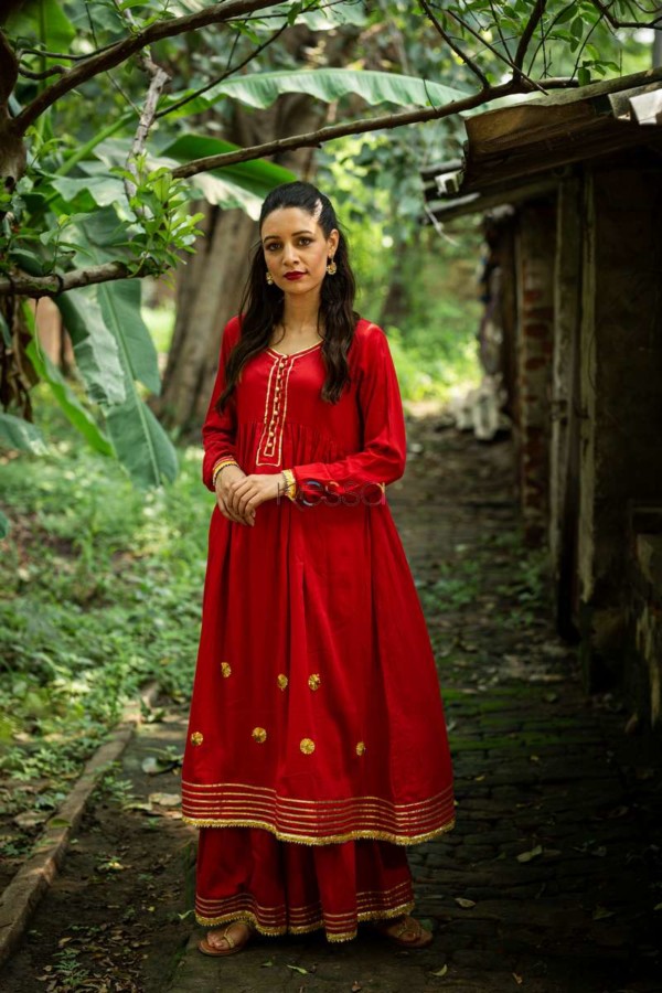Image for Sr A Fiery Red A Line Kurta With Sharara Featured