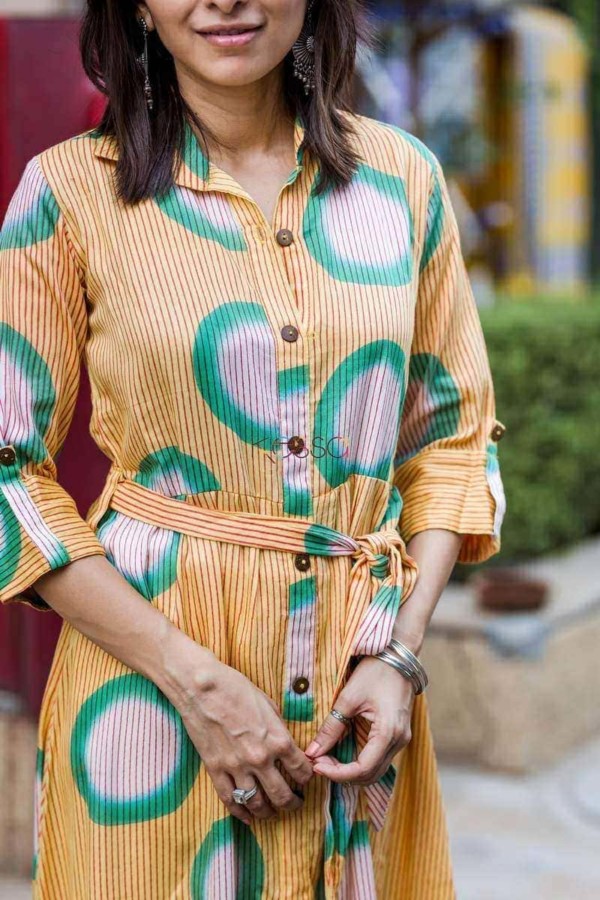 Image for Wa D Yellow Green Stripes Dress Closeup
