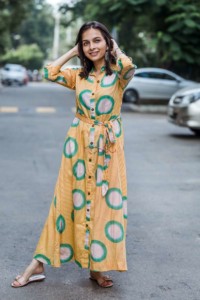 Image for Wa D Yellow Green Stripes Dress Front