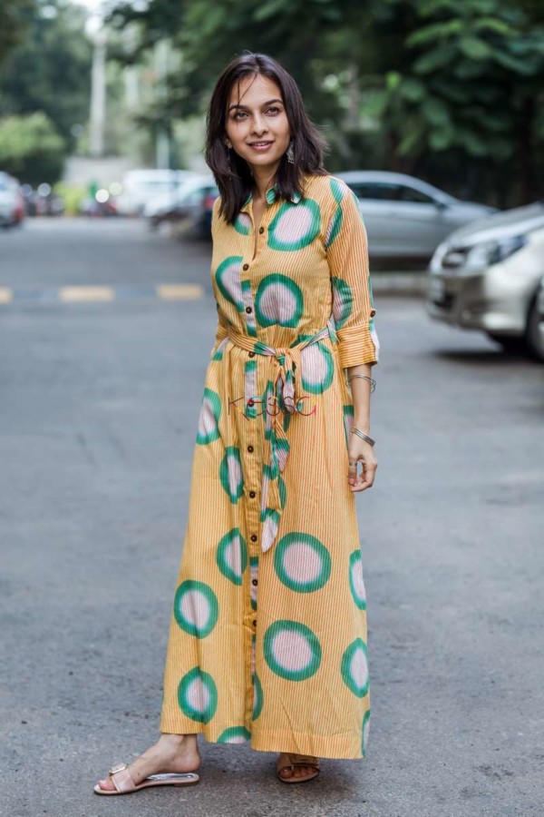 Image for Wa D Yellow Green Stripes Dress Side
