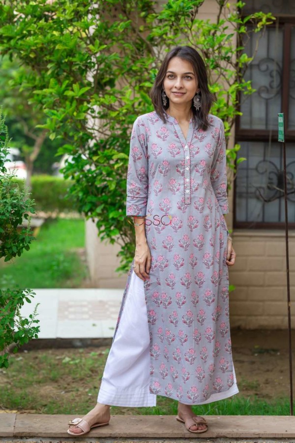 Image for Wa290a Grey Pink Straight Fit Kurta Featured