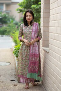 Image for Lime Green Pink Kurta Pant And Dupatta Set Feature
