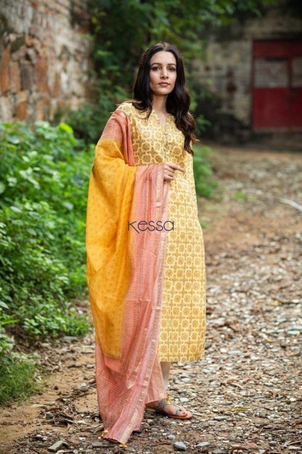 Image for Royal Yellow Chanderi Kurta Dupatta Set Featured