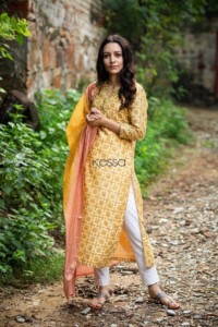 Image for Royal Yellow Chanderi Kurta Dupatta Set Front