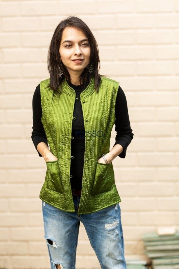 Image for Trendy Green Double Side Half Jacket Front