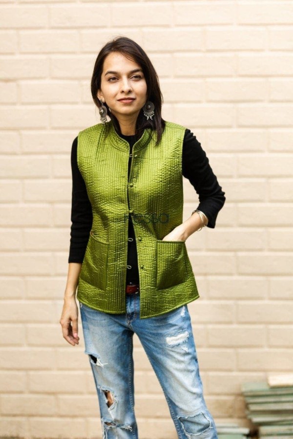 Image for Trendy Green Double Side Half Jacket Front Pockets 1