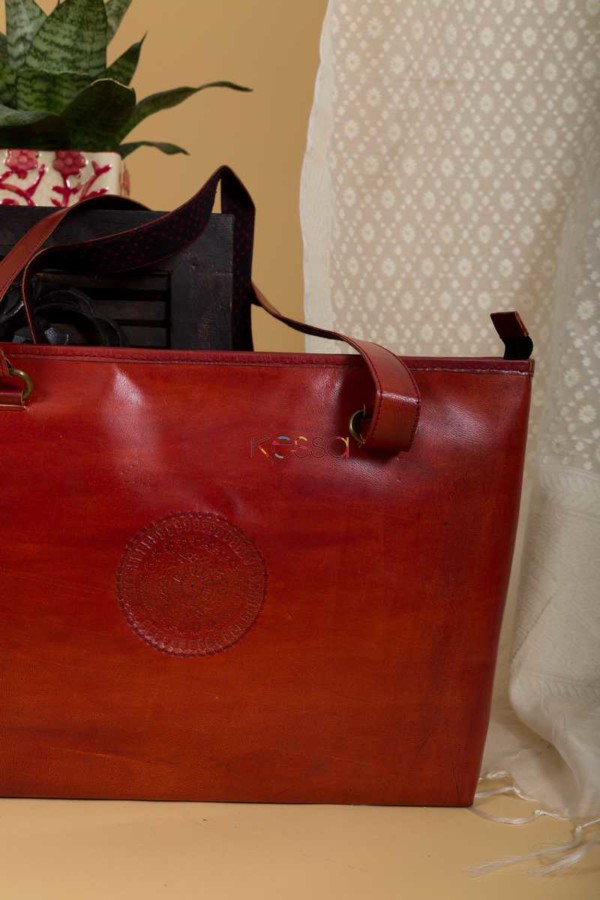 Image for Kessa Kebg03 Camel Leather Handcrafted Handbag Side
