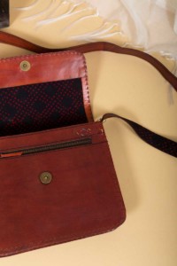 Image for Kessa Kebg04 Camel Leather Handcrafted Sling Bag Closeup