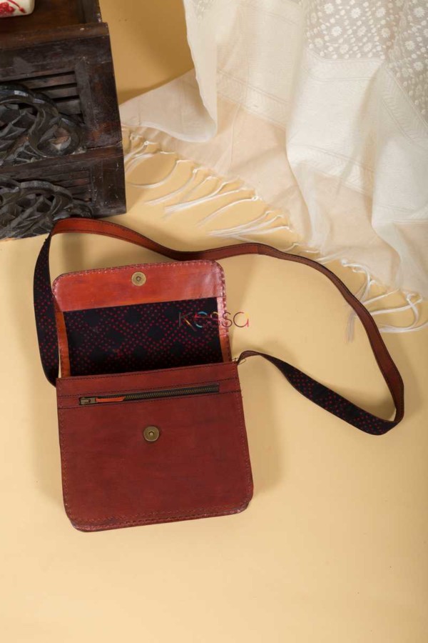 Image for Kessa Kebg04 Camel Leather Handcrafted Sling Bag Front