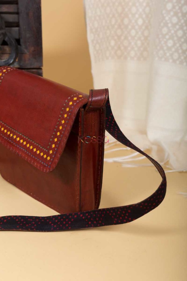 Image for Kessa Kebg04 Camel Leather Handcrafted Sling Bag Side