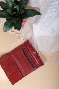 Image for Kessa Kewa02 Embroidered Flap Camel Leather Handcrafted Wallet Front