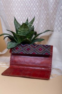 Image for Kessa Kewa02 Embroidered Flap Camel Leather Handcrafted Wallet Side