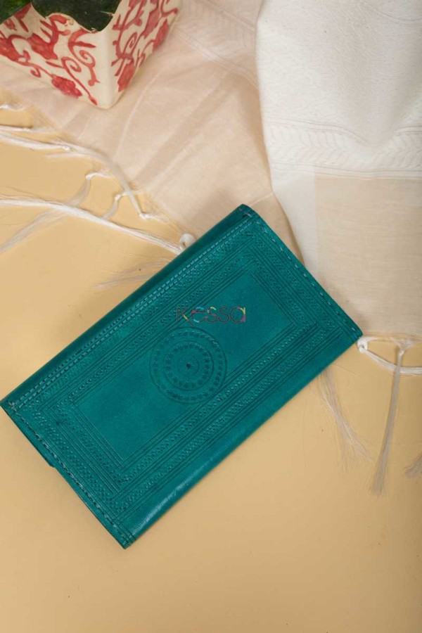 Image for Kessa Kewa04 Green Camel Leather Handcrafted Wallet Back
