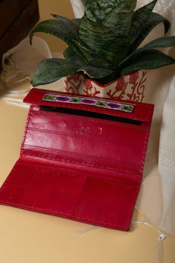 Image for Kessa Kewa04 Red Camel Leather Handcrafted Wallet Front