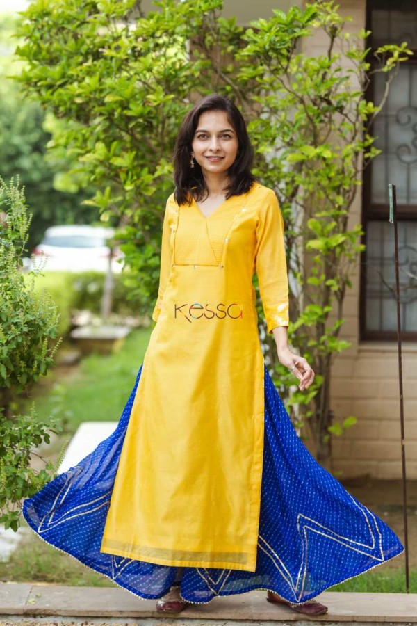 Image for Kessa Ws467 Yellow Straight Chanderi Kurta Front
