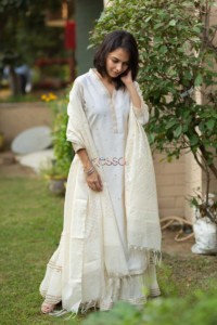 Image for Kessa Ws476 Pearl White Chanderi Kurta With Chanderi Dupatta Side 2