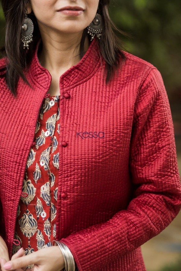 Image for Carnation Red Double Side Full Sleeves Jacket Closeup