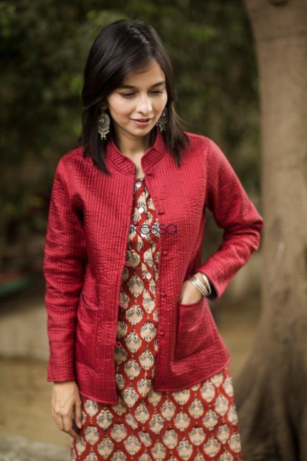 Image for Carnation Red Double Side Full Sleeves Jacket Pockets