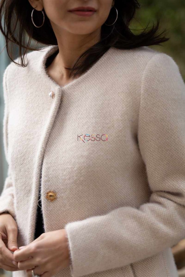 Image for Kessa Kj01 Silver Rust Woolen Coat Closeup 2