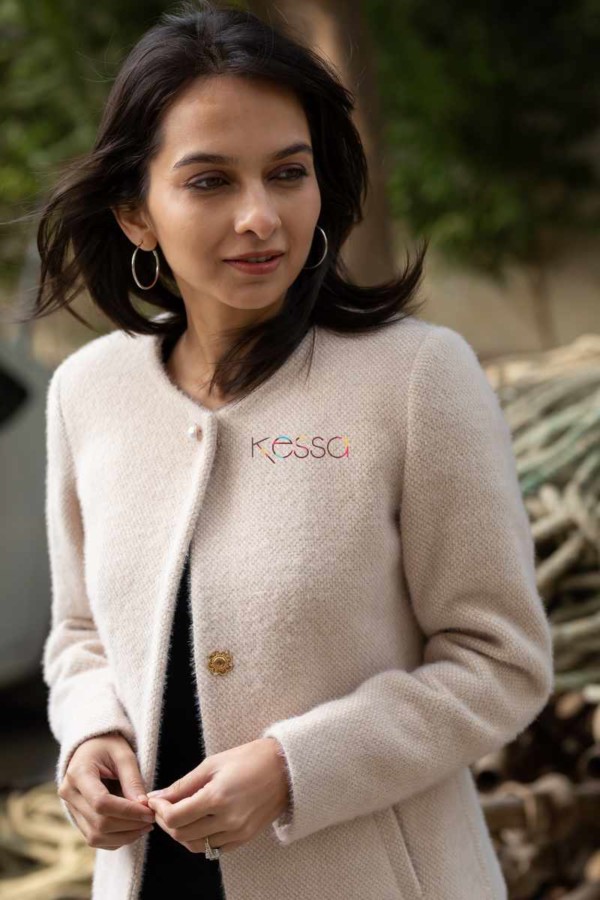 Image for Kessa Kj01 Silver Rust Woolen Coat Closeup