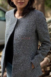 Image for Kessa Kj02 Checks Woolen Front Button Coat Closeup 2