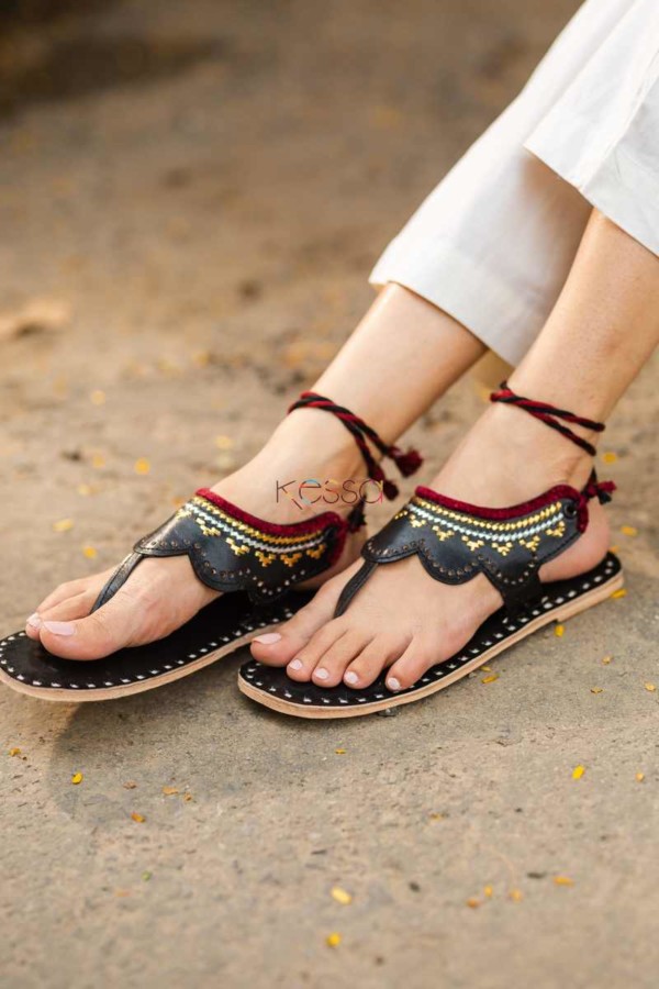 Image for Kessa Kuoh07 Leather Black Sandal Work Chappals Side