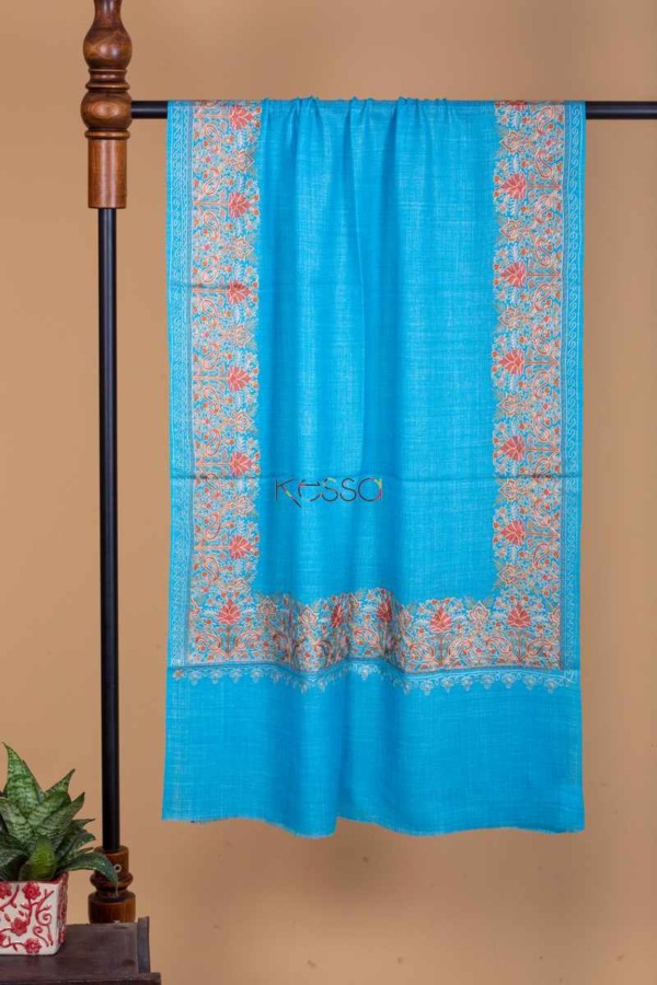 Image for Kessa Kusl07 Turquoise Wool Embroidery Stole Featured