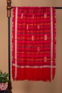 Image for Kessa Kusl15b Red With Zari Booti Stole Front 2