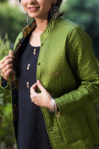 Image for Kessa Sj08 Trendy Green Double Full Sleeves Jacket Closeup 2