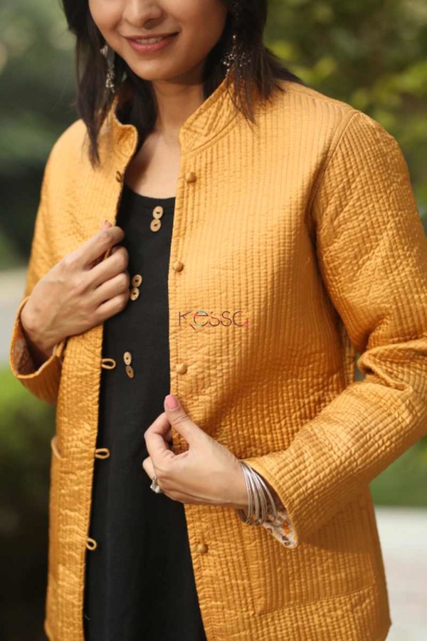 Image for Kessa Sj12 Saffron Mango Double Side Full Sleeves Jacket Closeup 2