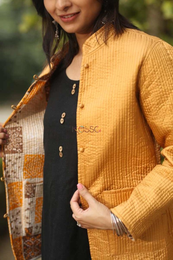 Image for Kessa Sj12 Saffron Mango Double Side Full Sleeves Jacket Closeup