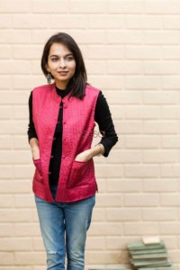 Image for Kessa Sj16 Blush Pink And Navy Blue Silk Half Jacket Featured 2