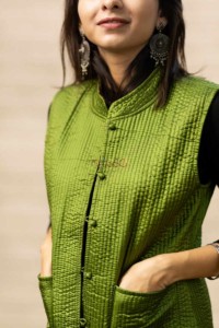 Image for Kessa Sj17 Trendy Green And Blue Half Jacket Closeup
