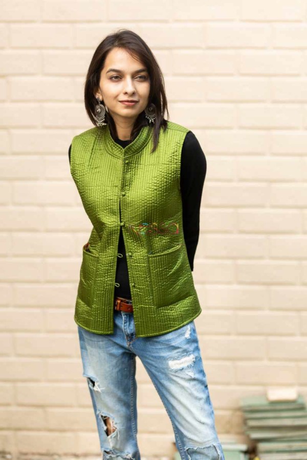 Image for Kessa Sj17 Trendy Green And Blue Half Jacket Front 2