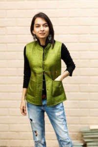 Image for Kessa Sj17 Trendy Green And Blue Half Jacket Front 3