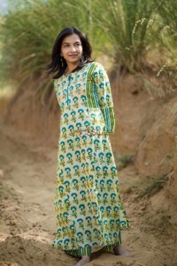Image for Kessa Wa296a Batik Print Green Kurta Pant Set Front 3
