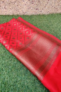 Image for Kessa Kudu67 Dark Zari Jaal Stripe Red Dupatta Folded