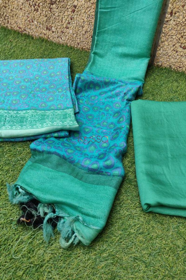 Image for Kessa Kusf05 Turquoise Semi Pashmina Complete Suit Set Featured