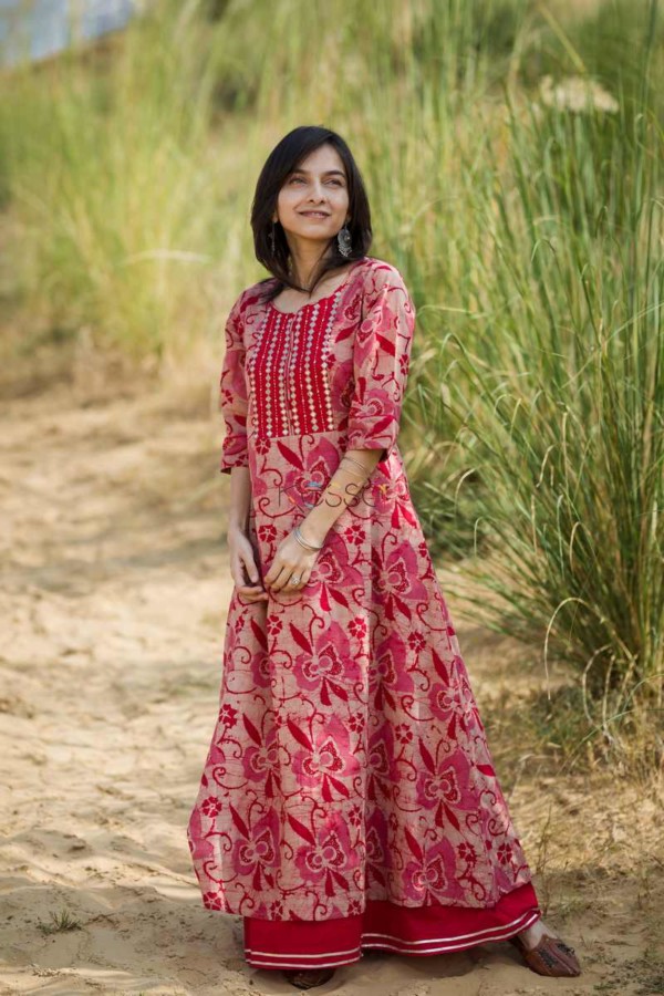 Image for Kessa Wa298a Red Batik Mirror Work Dress Featured