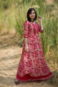 Image for Kessa Wa298a Red Batik Mirror Work Dress Front 2