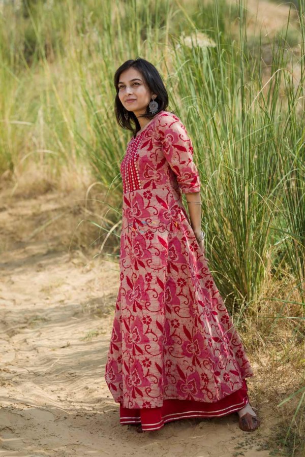 Image for Kessa Wa298a Red Batik Mirror Work Dress Side