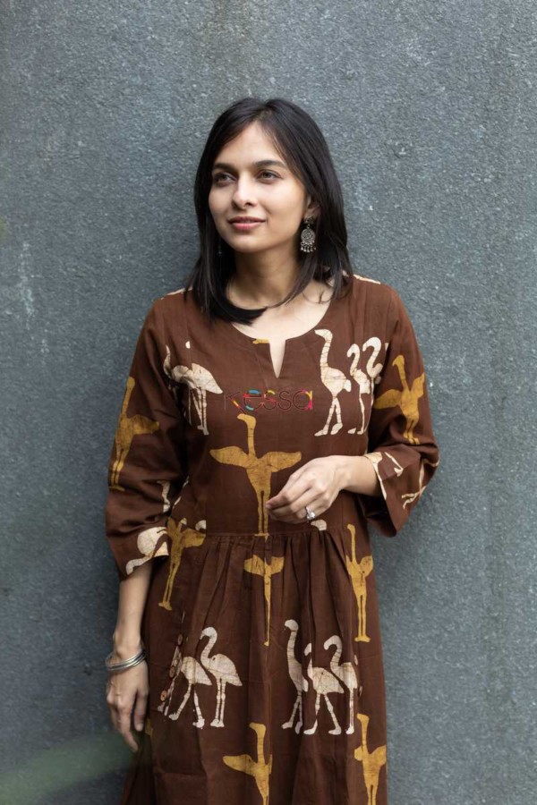 Image for Kessa Wa302a Saddle Brown Batik Print Dress Closeup