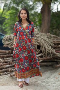 Image for Kessa Wsr80 Mariner Blue And Red A Line Kurta Featured