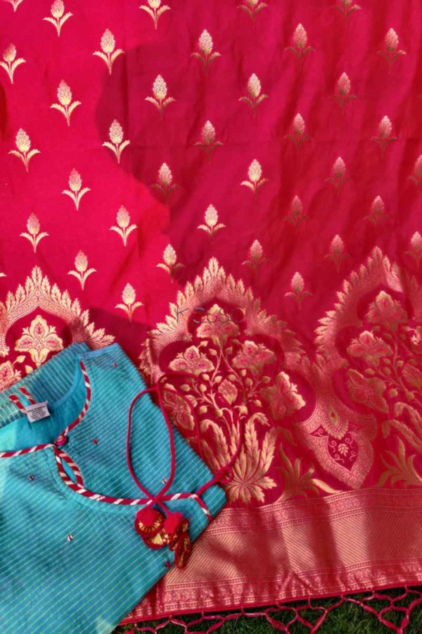 Image for Kessa Kudu63 Crimson Pink Banarsi Jaal Dupatta Featured