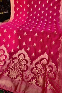 Image for Kessa Kudu63 Crimson Pink Banarsi Jaal Dupatta Side
