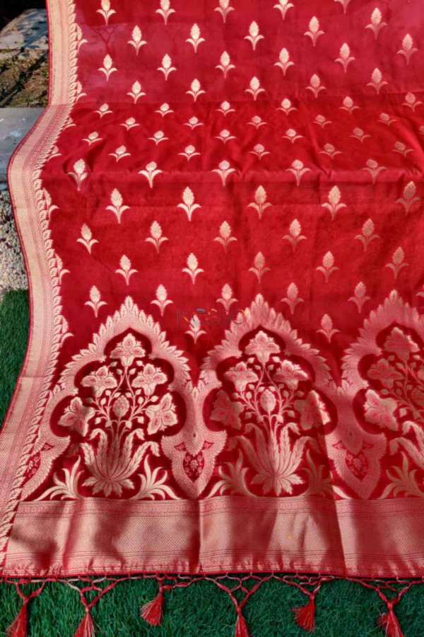 Image for Kessa Kudu63 Shiraz Red Banarsi Jaal Dupatta Closeup