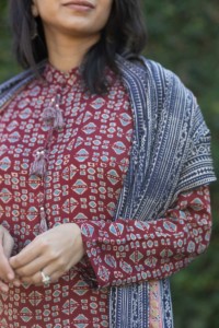 Image for Kessa Kuoj103 Tosca Maroon And Blue Modal Silk Ajrakh Print Kurta Dupatta Set Closeup